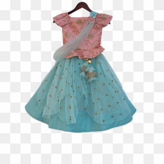 Baby Pink Embroidery Peplum Choli With Light Blue Seq - Baby Lehenga Dress, HD Png Download