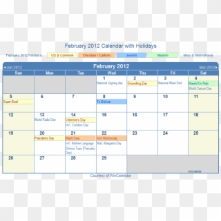 Print Friendly February 2012 Us Calendar For Printing - 2014 Calendar With Holidays, HD Png Download