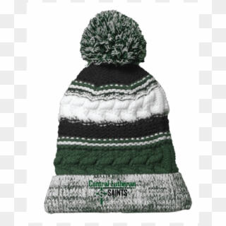 With Three Team Colors And A Large Pom Pom, This Chunky-knit - Green And Black Beanie, HD Png Download