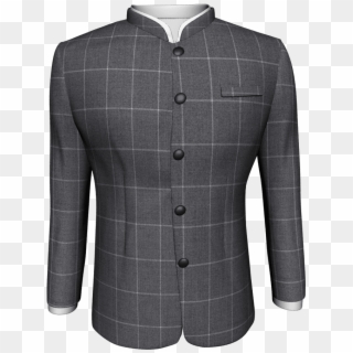 Grey Window Pane Checks Bandhgala Jacket - Formal Wear, HD Png Download