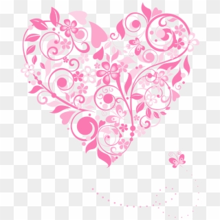 Pink Hearts Transparent - Floral Vector Heart, HD Png Download