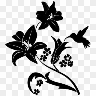 Black And White Hummingbird And Flower Silhouette, HD Png Download