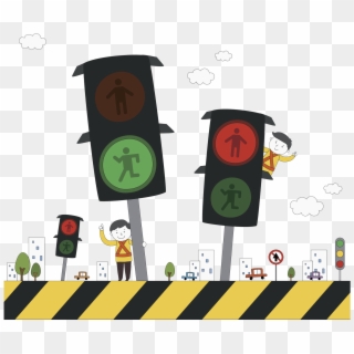 Transport Drawing Road - Road With Traffic Lights Drawing, HD Png Download