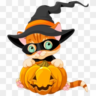 Cute Halloween Cat In Pumpkin Clipart - Cute Cat Halloween Clip Art, HD Png Download