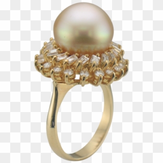 Estate Golden Pearl Diamond Ring In 18k Yellow Gold - Engagement Ring, HD Png Download