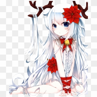 Anime Girl Christmas White Hair, HD Png Download