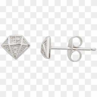 Sterling Silver Rhodium Pave Diamond-shape Stud Earring - Earrings, HD Png Download