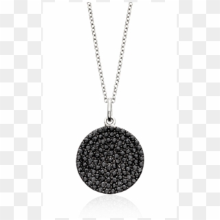 14k White Gold Pave Disc Pendant With Black Rose Cut - Locket, HD Png Download