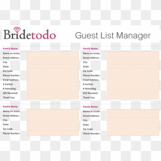 Wedding Guest List Manager Rent Interpretomics Co New - Printable Wedding Guest Checklist Template, HD Png Download