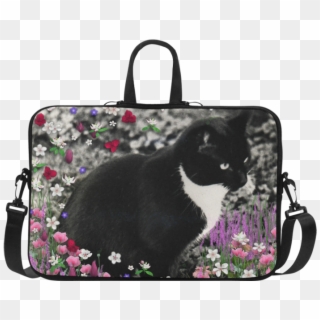 Freckles In Flowers Ii Black White Tuxedo Cat Macbook - Optical Illusion Bags, HD Png Download