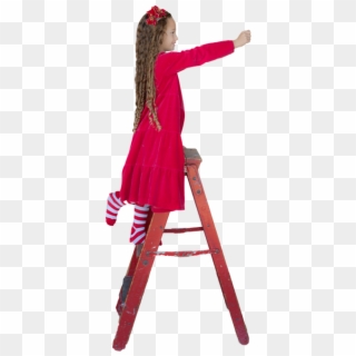 Christmas, Child, Girl, Little Girl, Red Ladder - Person On Ladder Png, Transparent Png