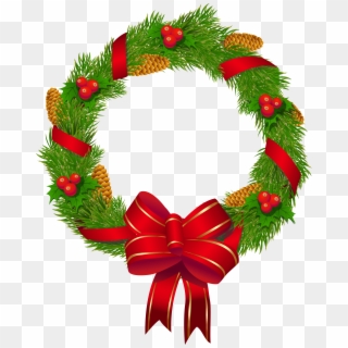 Christmas Wreath With Ornaments And Red Bow, HD Png Download