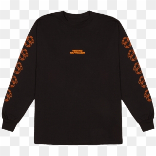 Long Sleeved Black T Shirt Black Orange Printed - Stussy Basic Logo Ls T Shirt, HD Png Download