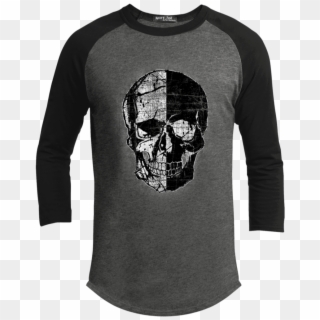Black & White Skull 3/4 Long Sleeve T-shirt - T-shirt, HD Png Download