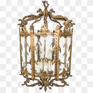 1920s French Brass Hanging Light Center Hall Lantern - Chandelier, HD Png Download