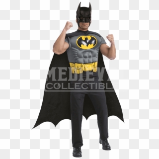 Adult Batman Muscle Chest Shirt Costume - Batman Muscle Chest, HD Png Download