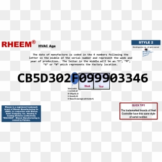 Style 2 - Cb5d302f099903346 - Rheem Ruud Serial Number Nomenclature, HD Png Download