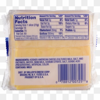 Miller's Slices American Pasteurized Process Cheese, - Nutrition Label, HD Png Download