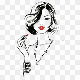 Female - Girl With Red Lipstick Drawing, HD Png Download