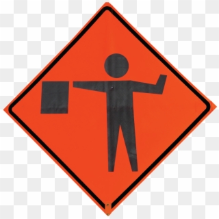 Flagman Symbol Traffic Sign - Flagman Sign, HD Png Download