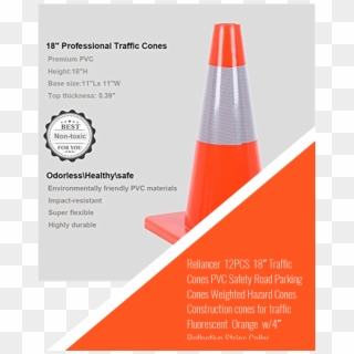 Reliancer 12pcs 18″ Traffic Cones Pvc Safety Road Parking - Brochure, HD Png Download