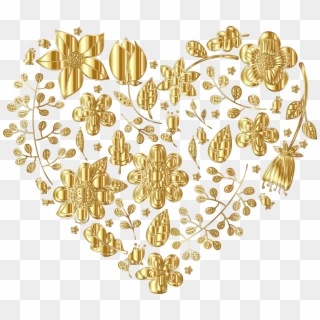 This Free Icons Png Design Of Gold Floral Heart Variation - Gold Flower Transparent Background, Png Download