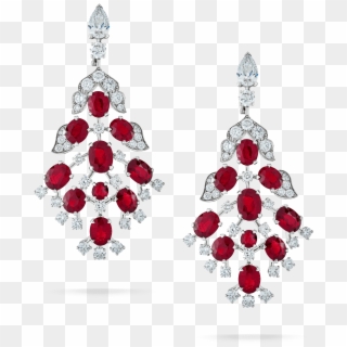 Oval Ruby, Pear Shape And Round White Diamond Earrings, - Earrings, HD Png Download