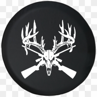 Deer Skull Big Rack Crossed Hunting Rifles - Deer Skull With Arrow, HD Png Download