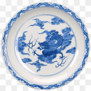 Japanese Blue And White Porcelain Plate With A Dragon - Blue And White Porcelain, HD Png Download