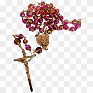 Rosary Pink With Gold Mary And Jesus Heart - Christian Cross, HD Png Download