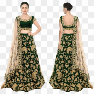 Clothing - Navy Blue And Gold Lehenga, HD Png Download