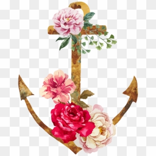 Flower Anchor Tattoo - Watercolor Anchor Floral, HD Png Download