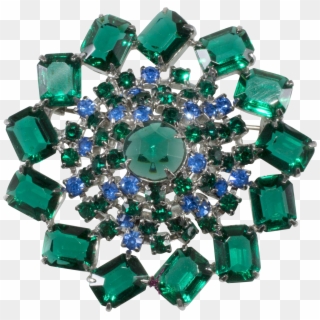 Green And Blue Rhinestones Brooch Pin Vintage - Diamond, HD Png Download
