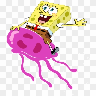 Spongebob Jellyfish Png - Spongebob Riding A Jellyfish, Transparent Png