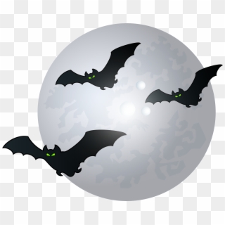 Halloween Moon With Bats Png Clip Art Image, Transparent Png