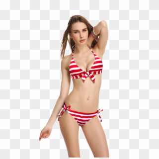Red Sexy Striped Putty Suit Bikini Set Swimwear - Girls Swimsuit Png, Transparent Png