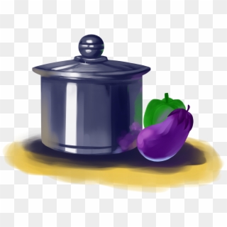 Hand Painted Kitchen Green Pepper Eggplant Png And - Teapot, Transparent Png