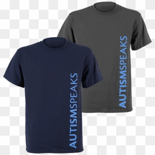 Navy And Charcoal Tees With Autism Speaks Logo Running - Vertical Logo On Shirt, HD Png Download