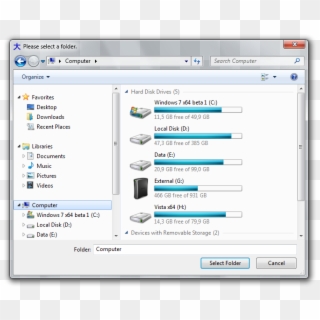 Llegar Explorador De Carpetas Del Cuadro De Diálogo - Windows 7 Defrag Hard Drive, HD Png Download