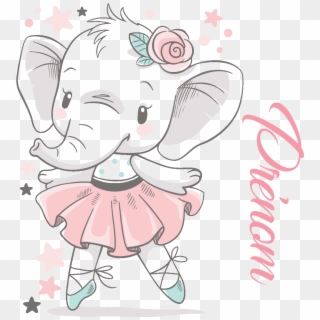Sticker Prenom Personnalisable Elephant Ballerine Ambiance - Cartoon Cute Baby Elephant, HD Png Download