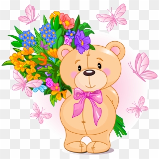 Ositos Png - Teddy Bear Clip Art With Flowers, Transparent Png