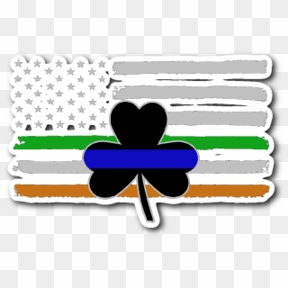 Thin Blue Line Shamrock & Irish Flag Sticker Decal - Irish Blue Line Flag, HD Png Download