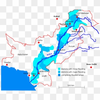 Map Of Flooding Along The Indus River In - India Pakistan Water War, HD Png Download