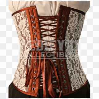 Brown Silk With Lace Underbust Corset - Corset, HD Png Download