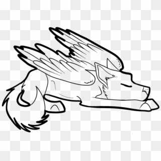 Drawing, Line Art, Cartoon, White, Footwear Png Image - Wolf Drawing With Wings, Transparent Png