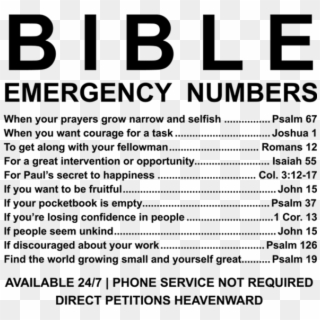 Bible Emergency Numbers, HD Png Download