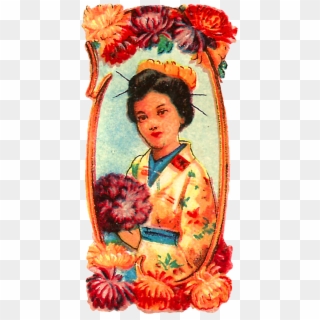 Vintage Japanese Women Flower Card Images - Vintage Clothing, HD Png Download