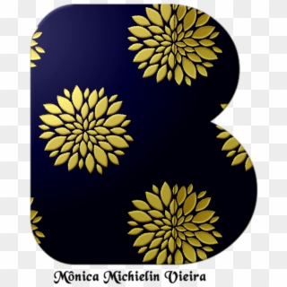 Alfabeto Flor Peony Dourada Com Fundo Azul Marinho - Decoart, HD Png Download