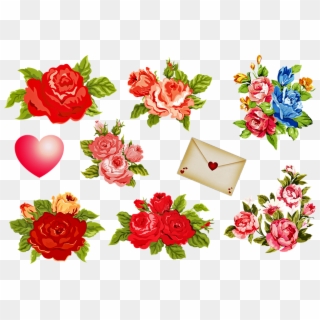 Vintage Flowers Valentine's Day Letter Heart - Garden Roses, HD Png Download