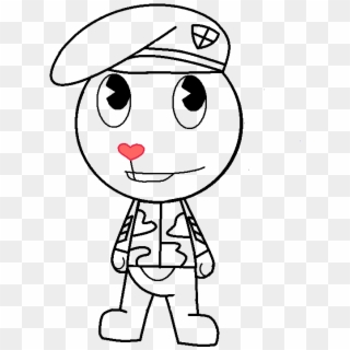 Htf=happy Tree Friends Lineart With Military Shall - Cartoon, HD Png Download